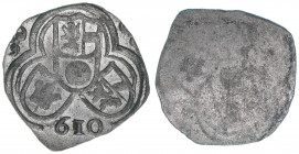 Wolf Dietrich von Raitenau 1587-1612
Erzbistum Salzburg. 2 Pfennige, (1)610. Salzburg
0,58g
Zöttl 1035, Probszt 877
vz/stfr