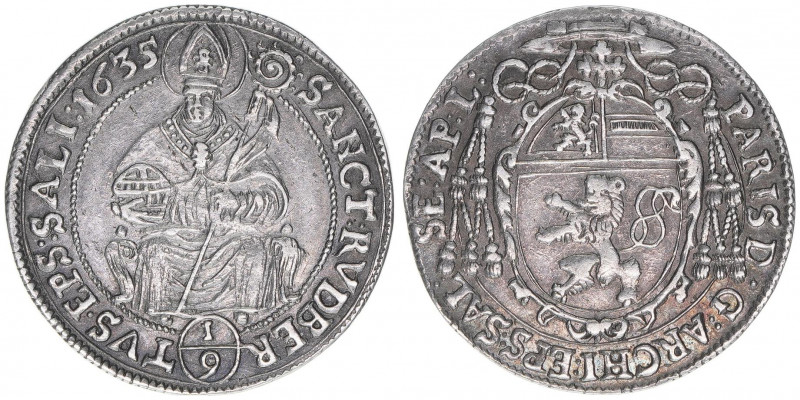 Paris Graf Lodron 1619-1653
Erzbistum Salzburg. 1/9 Taler, 1635. Salzburg
3,14g
...