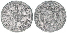 Max Gandolph Graf Kuenburg 1668-1687
Erzbistum Salzburg. Kreuzer, 1677. Salzburg
0,70g
Zöttl 2048, Probszt 1704
vz