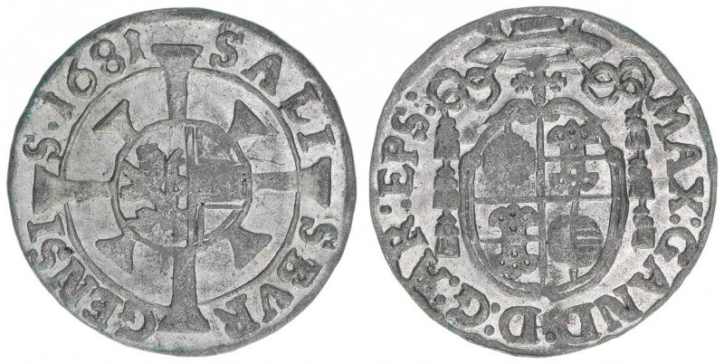 Max Gandolph Graf Kuenburg 1668-1687
Erzbistum Salzburg. 1 Kreuzer, 1681. Salzbu...
