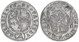 Johann Ernst Graf Thun-Hohenstein 1687-1709
Erzbistum Salzburg. 1/2 Reichsbatzen, 1695. Salzburg
1,00g
Zöttl 2228, Probszt 1864
stfr-