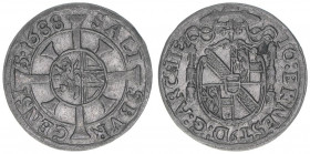 Johann Ernst Graf Thun-Hohenstein 1687-1709
Erzbistum Salzburg. Kreuzer, 1688. Salzburg
0,78g
Zöttl 2244, Probszt 1880
ss/vz