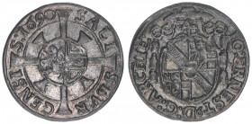 Johann Ernst Graf Thun-Hohenstein 1687-1709
Erzbistum Salzburg. Kreuzer, 1690. Salzburg
0,79g
Zöttl 2246, Probszt 1882
vz