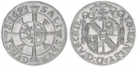 Johann Ernst Graf Thun-Hohenstein 1687-1709
Erzbistum Salzburg. Kreuzer, 1693. Salzburg
0,73g
Zöttl 2249, Probszt 1885
vz/stfr