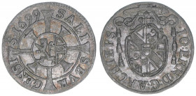 Johann Ernst Graf Thun-Hohenstein 1687-1709
Erzbistum Salzburg. Kreuzer, 1699. Salzburg
0,76g
Zöttl 2255, Probszt 1891
ss/vz