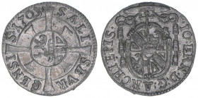 Johann Ernst Graf Thun-Hohenstein 1687-1709
Erzbistum Salzburg. Kreuzer, 1703. Salzburg
0,71g
Zöttl 2259, Probszt 1895
ss/vz