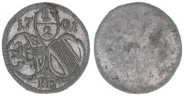 Johann Ernst Graf Thun-Hohenstein 1687-1709
Erzbistum Salzburg. 1/2 Kreuzer, 1701. Salzburg
0,47g
Zöttl 2279, Probszt 1913
vz-