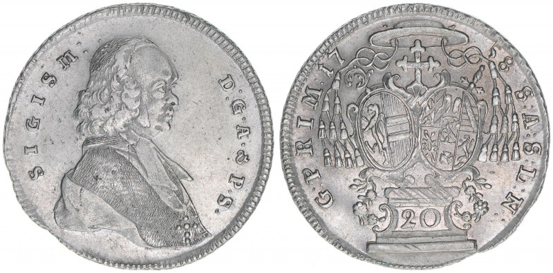 Sigismund III. Graf Schrattenbach 1753-1771
Erzbistum Salzburg. 20 Kreuzer, 1758...