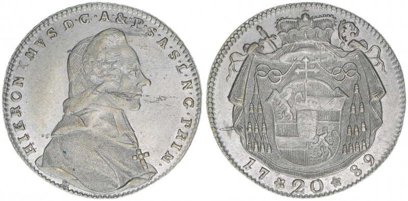 Hieronymus Graf Colloredo 1772-1803
Erzbistum Salzburg. 20 Kreuzer, 1789. Wappen...