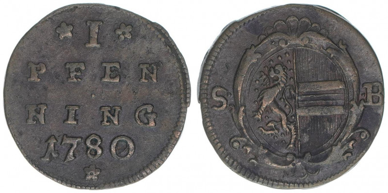 Hieronymus Graf Colloredo 1772-1803
Erzbistum Salzburg. 1 Pfennig, 1780. Salzbur...