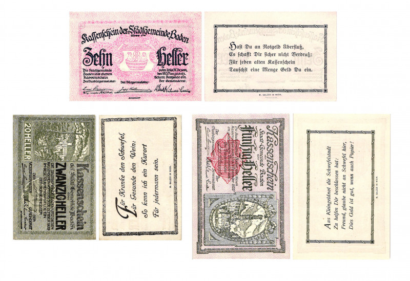 10 Heller, 20 Heller, 50 Heller
Baden. Kodnar, Künstner 74