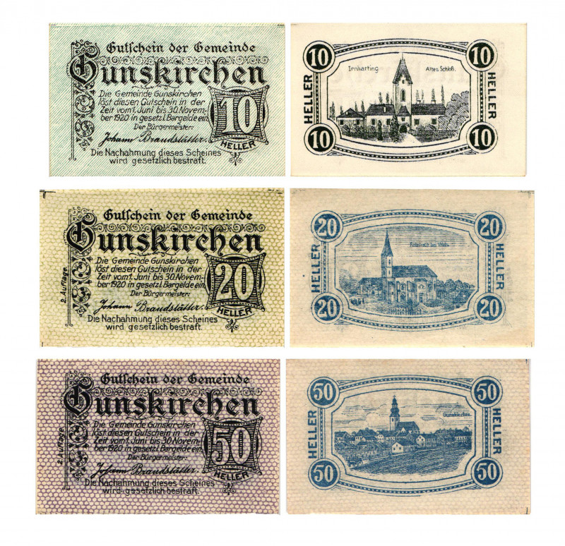 10 Heller, 20 Heller, 50 Heller
Gunskirchen. Kodnar, Künstner 309