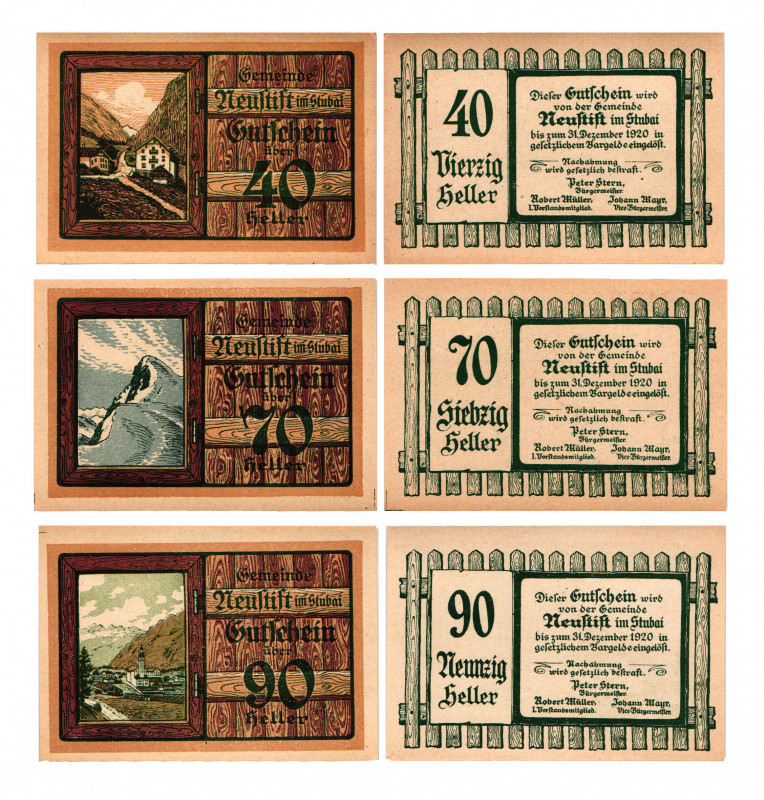 40 Heller, 70 Heller, 90 Heller
Neustift im Stubai. Kodnar, Künstner 667