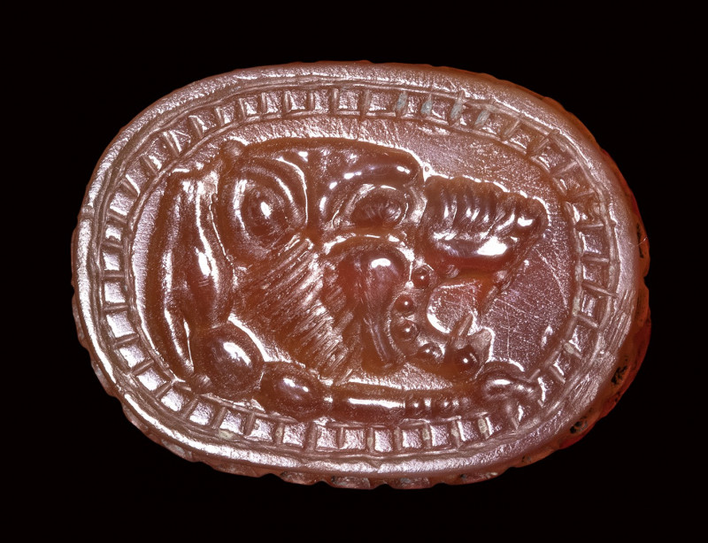 An etruscan carnelian engraved scarab. Lion forepart.

Late 6th - early 5th ce...