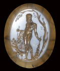 A fine roman nicolo intaglio. Hercules with Cerberus.