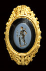A late roman gold ring with filigree set with a nicolo intaglio. Apollo.