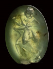 A rare roman green chalcedony intaglio. Hercules defeats Anteus.