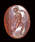 A roman carnelian intaglio. Warrior.