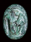 A roman green chalcedony intaglio. Bucolic scene.