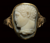 A fine roman onyx cameo set in a later gold ring. Hercules bust.