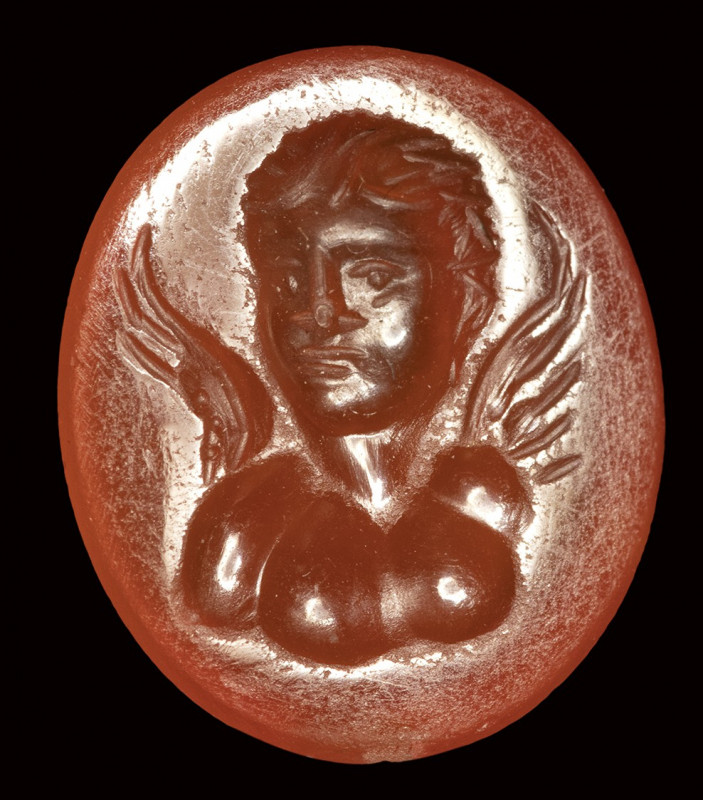 A roman carnelian intaglio. Bust of Eros.

Late 1st century B.C. - Early 1st c...