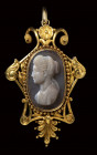 A Grand Tour agate cameo set in a gold brooch. Bust of a matrona.