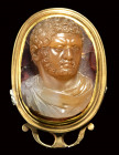 A fine agate cameo set in a gold mounting. Bust of the emperor Caracalla.