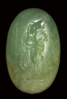 A large jadeite neoclassical intaglio. Dancing Maenad.