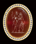 A fine neoclassical carnelian intaglio set in an gold and  enamel mounting . Mars and Venus.