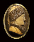 An unusual agate cameo set in a gold ring. Historical russian portrait.