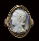 An agate cameo set ina gold ring. Portrait of King Louis XV.