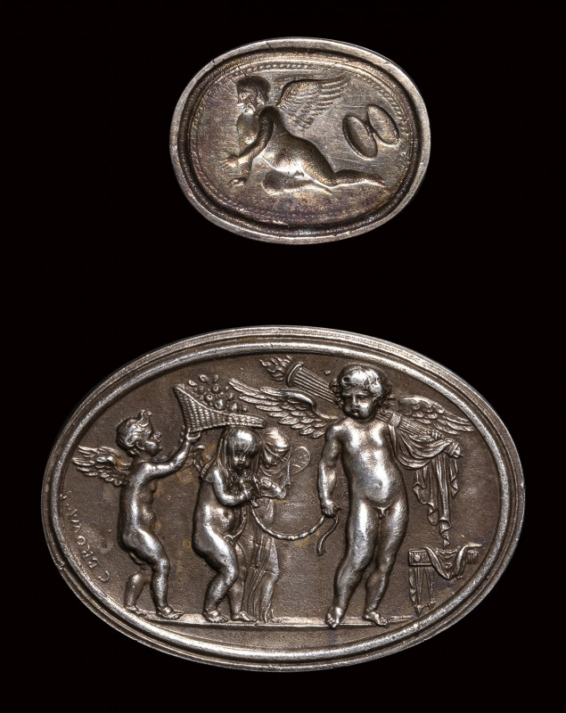 A lot of two silver impressions. Marriage of Eros with Psyche- Winged erote. 
...