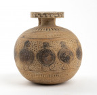 CORINTHIAN GLOBULAR ARYBALLOS
ca. 580 - 560 BC
height cm 12,5

On the body is a procession of Hoplites proceeding rightwards wearing large round shiel...