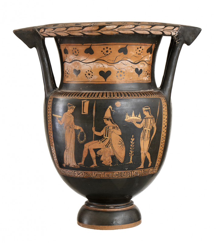 APULIAN RED-FIGURE COLUMN-KRATER
Attributable to the Rodin Painter, ca. 380 - 36...