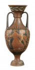 APULIAN RED-FIGURE AMPHORA
Belonging to the White Saccos-Kantharos Group, ca. 320 BC
height cm 36,5

On one side is a Maenad moving towards left, hold...