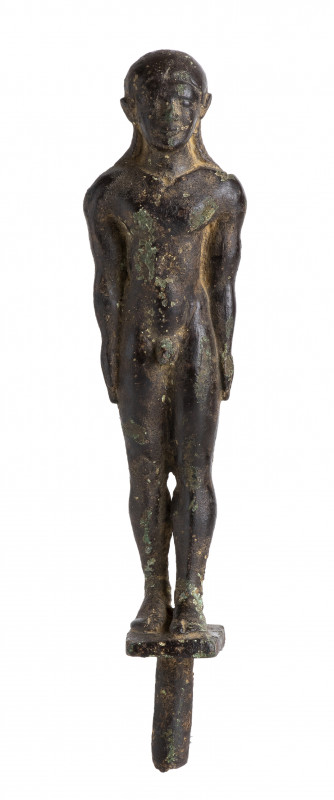 ETRUSCAN BRONZE KOUROS STATUETTE
ca. 530 - 510 BC
height cm 17,5

A large male s...