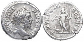 205 d.C. Septimio Severo. Roma. Denario. 4128 b.1. Ag. 3,55 g. PM TR P XIII COS III PP. Júpiter a izquierda águila a sus pies. MBC+ / MBC. Est.60.