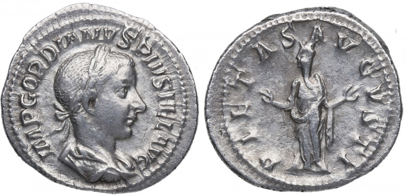240 d.C. Gordiano III. Roma. Denario. RSC 186 – RIC 129. Au. 2,76 g. PIETAS AVGV...