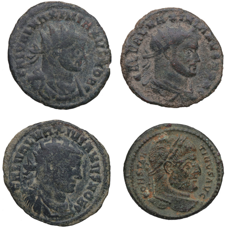 Galerio Maximiano (293-306 dC). Lote 4 monedas (3 radiados post-reforma Galerio ...