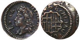1700-1714. Carlos III, Pretendiente. Barcelona. Diner. A&C PAGINA 254. Cu. 0,63 g. MBC+. Est.30.