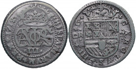 1712. Carlos III, Pretendiente. Barcelona. 2 Reales. A&C 33. Ag. 4,80 g. MBC- / BC+. Est.30.