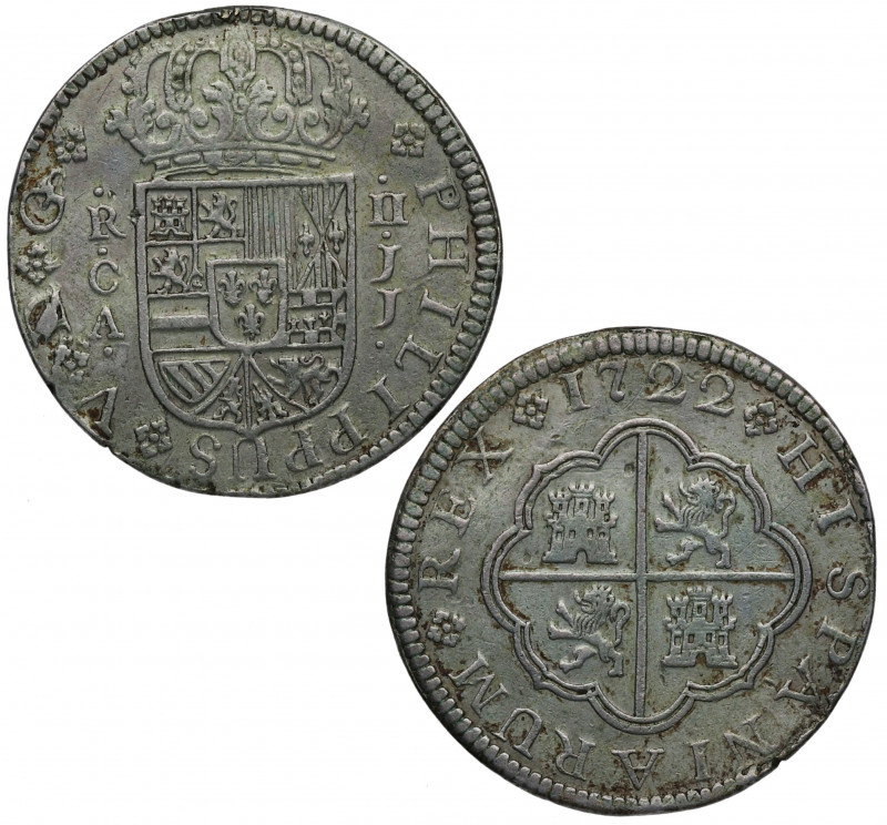1722. Felipe V (1700-1746). Cuenca. 2 Reales. JJ. A&C 6,72. Ag. 4,88 g. MBC+. Es...