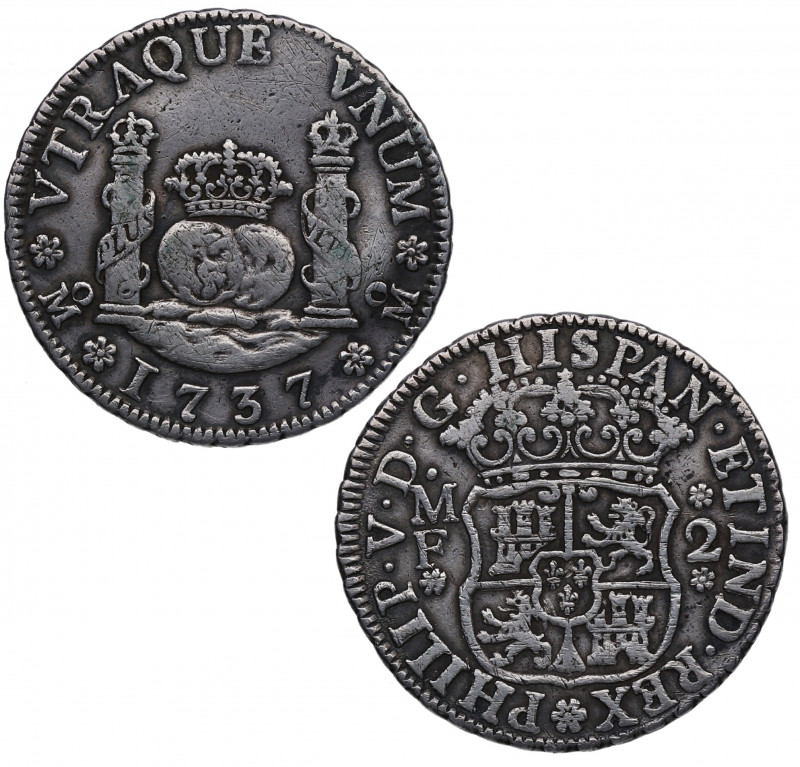 1737. Felipe V (1700-1746). México. 2 Reales. MF. A&C 818. Ag. 6,56 g. MBC. Est....