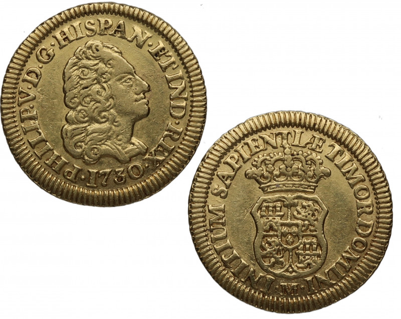 1730. Felipe V (1700-1746). Madrid. 1 escudo. A&C 1712. Au. 3,32 g. Bella. Brill...