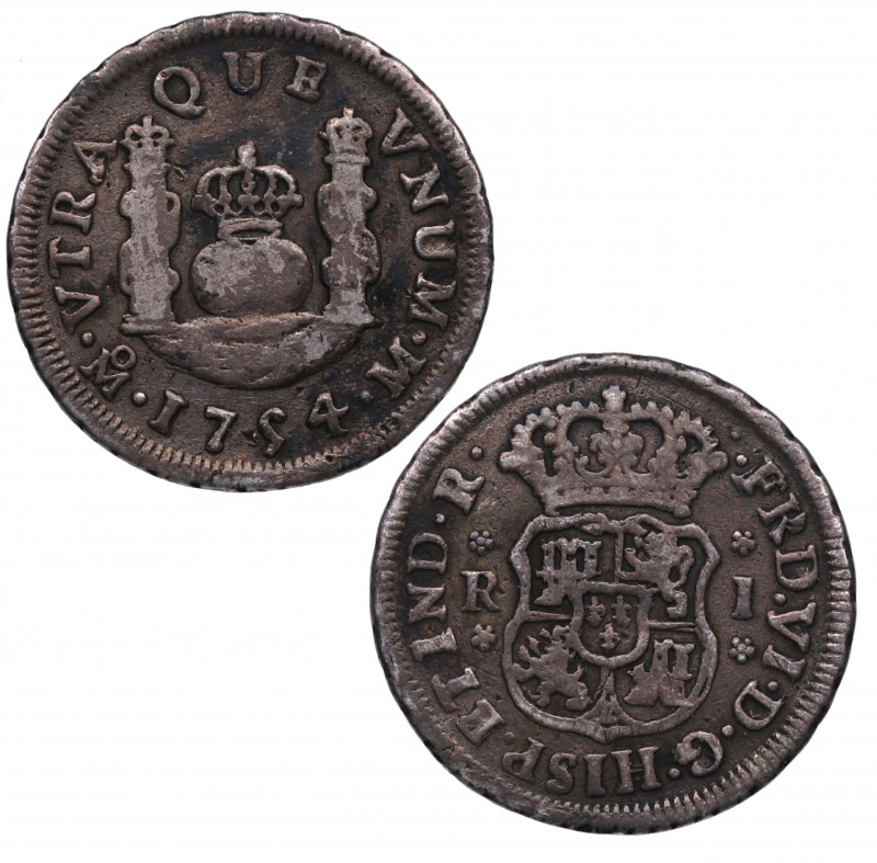 1754. Fernando VI (1746-1759). México. 1 Real Columnario. M. A&C 193. Ag. 3,11 g...