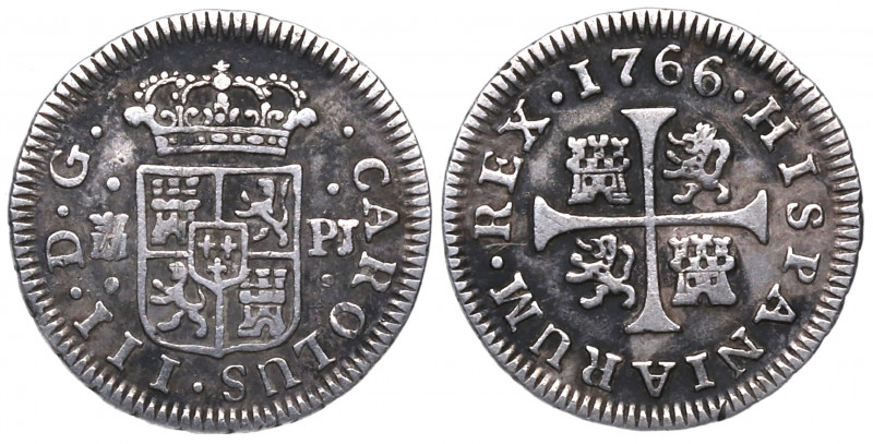 1766. Carlos III (1759-1788). Madrid. 1/2 Real. PJ. A&C 153. Ag. 1,49 g. MBC. Es...