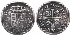 1766. Carlos III (1759-1788). Madrid. 1/2 Real. PJ. A&C 153. Ag. 1,49 g. MBC. Est.40.