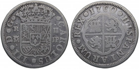 1760. Carlos III (1759-1788). Madrid. 2 Reales. JP. A&C 608. Ag. 5,33 g. MBC-. Est.30.
