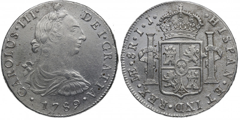 1789. Carlos III (1759-1788). Lima. 8 Reales. IJ. A&C . Ag. 27,32 g. Oxidaciones...