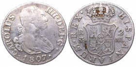1807. Carlos IV (1788-1808). Madrid. 2 Reales. AI. A&C 617. Ag. 5,91 g. MBC-. Est.30.